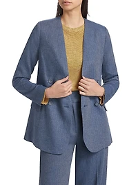 Linen-Blend Double-Breasted Blazer