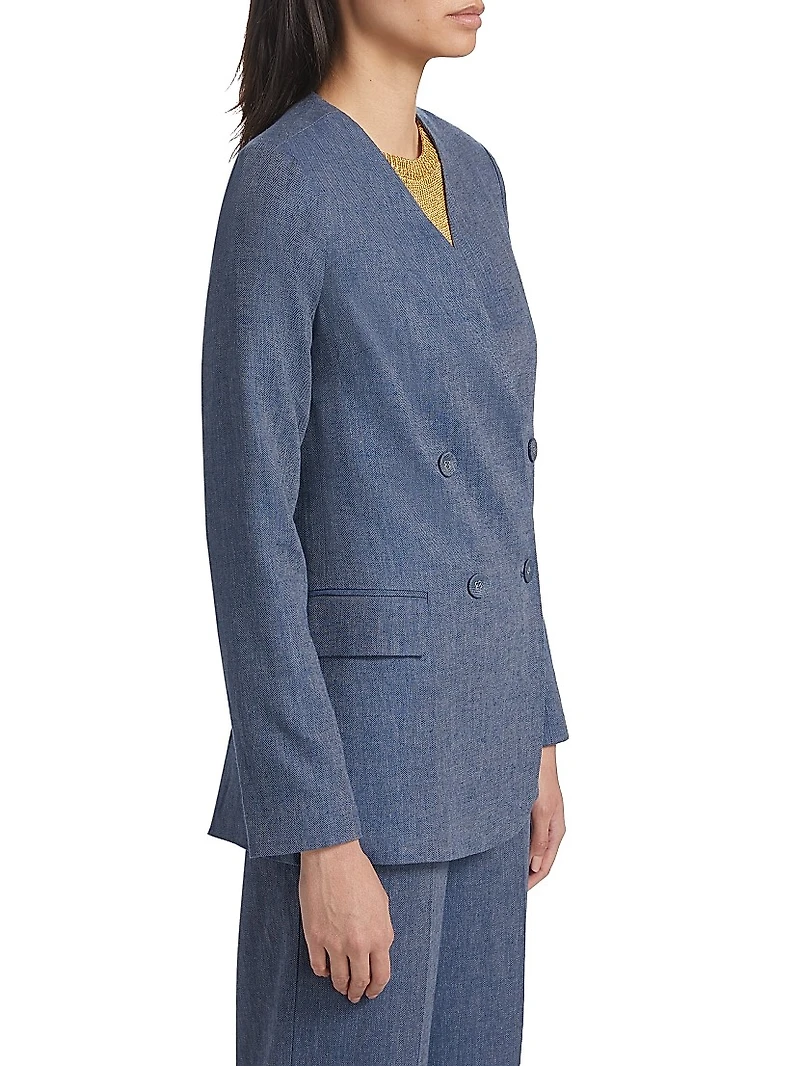 Linen-Blend Double-Breasted Blazer