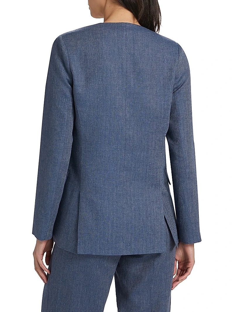 Linen-Blend Double-Breasted Blazer