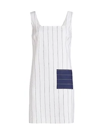 Pinstripe Cotton-Linen Patch Minidress