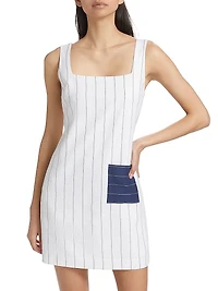 Pinstripe Cotton-Linen Patch Minidress