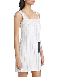Pinstripe Cotton-Linen Patch Minidress