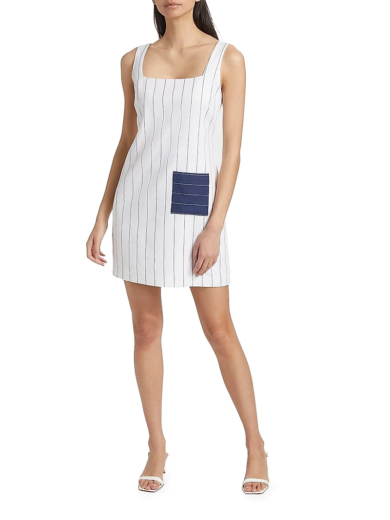 Pinstripe Cotton-Linen Patch Minidress
