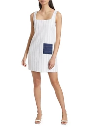 Pinstripe Cotton-Linen Patch Minidress