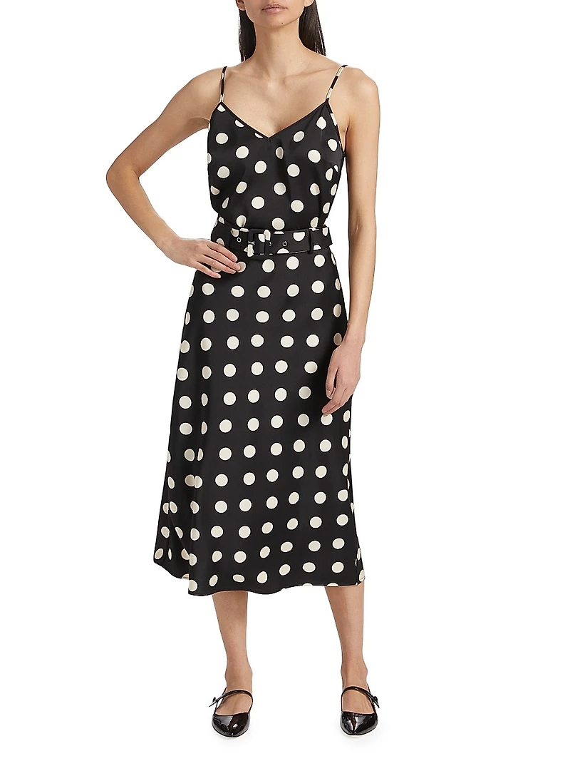 Polka Dot Belted Midi-Skirt
