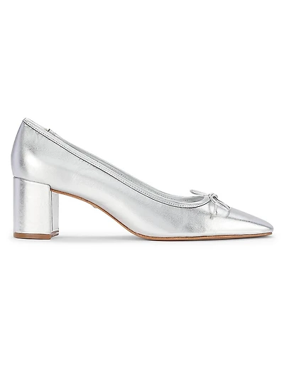 Arissa 65MM Metallic Leather Block-Heel Pumps