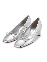 Arissa 65MM Metallic Leather Block-Heel Pumps
