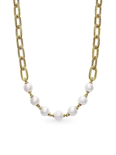DY Madison Pearl Toggle Chain Necklace in 18K Yellow Gold, 11MM