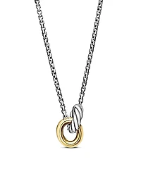 Petite Cable Linked Necklace in Sterling Silver with 14K Yellow Gold, 15MM