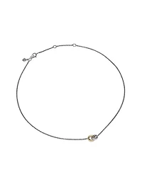Petite Cable Linked Necklace in Sterling Silver with 14K Yellow Gold, 15MM