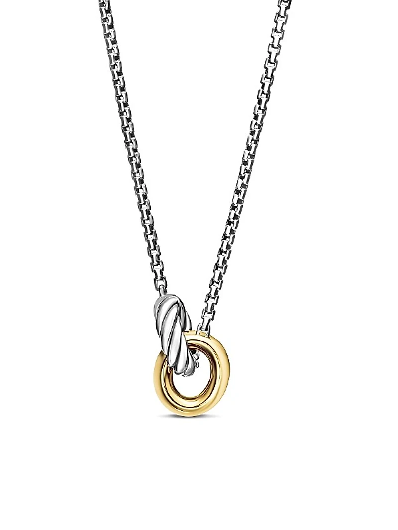 Petite Cable Linked Necklace in Sterling Silver with 14K Yellow Gold, 15MM