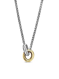 Petite Cable Linked Necklace in Sterling Silver with 14K Yellow Gold, 15MM