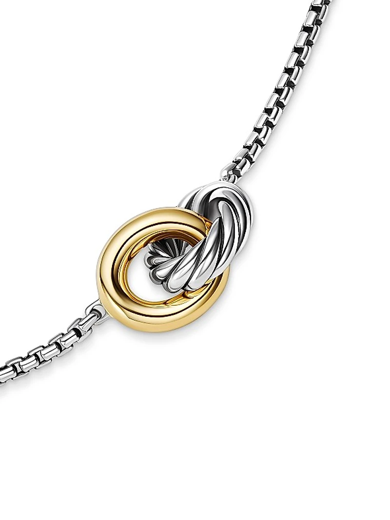 Petite Cable Linked Necklace in Sterling Silver with 14K Yellow Gold, 15MM