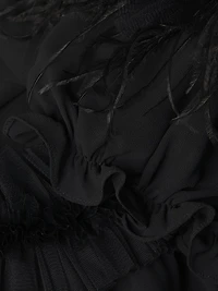 Off-the-Shoulder Feather-Trim Maxi Dress