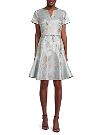 Floral Metallic Jacquard Flounce Midi-Dress