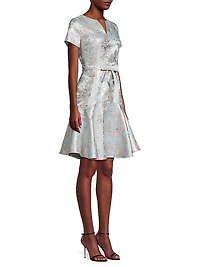 Floral Metallic Jacquard Flounce Midi-Dress