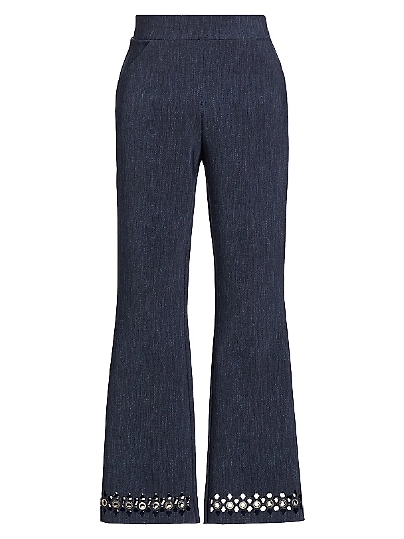 Patvenusettebr Laser-Cut Grommet Flare Pants