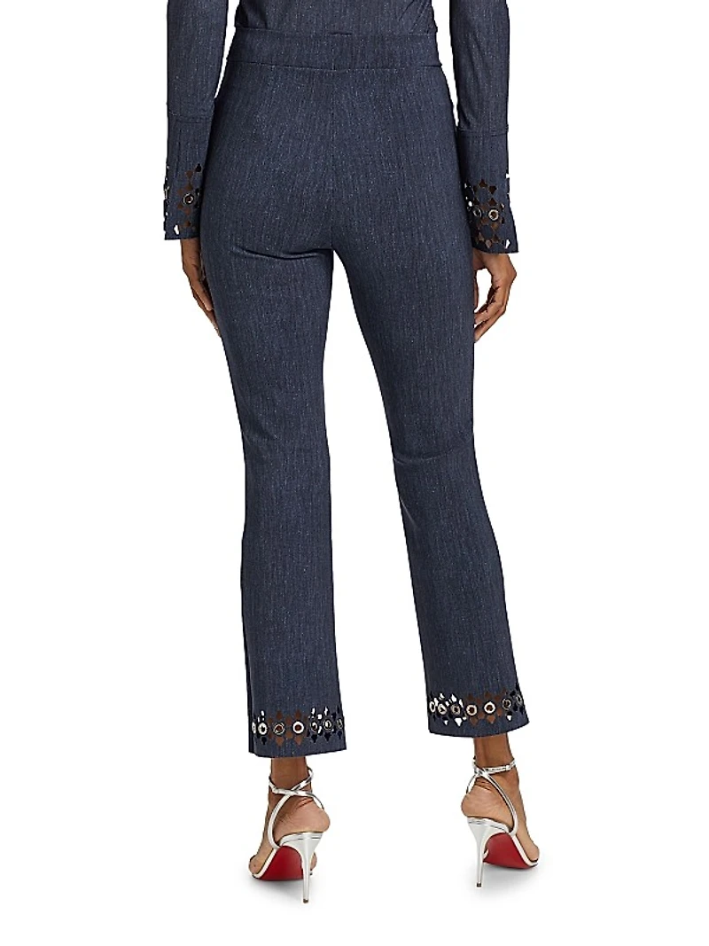 Patvenusettebr Laser-Cut Grommet Flare Pants