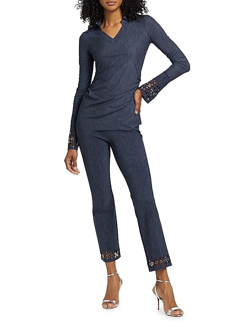 Patvenusettebr Laser-Cut Grommet Flare Pants