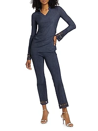 Patvenusettebr Laser-Cut Grommet Flare Pants