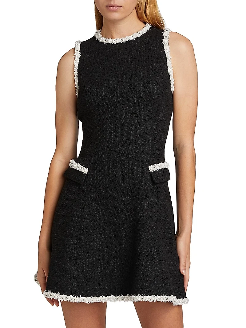 Galadriel Faux Pearl-Trimmed Tweed Minidress
