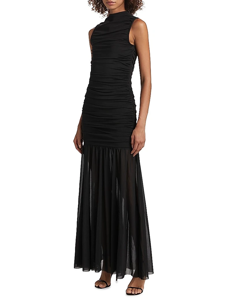 Xanthe Mesh Ruched Maxi Dress