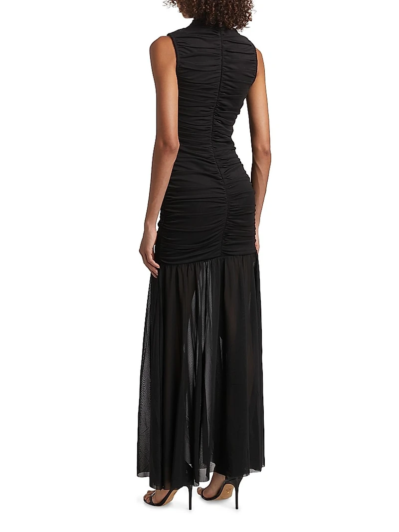 Xanthe Mesh Ruched Maxi Dress
