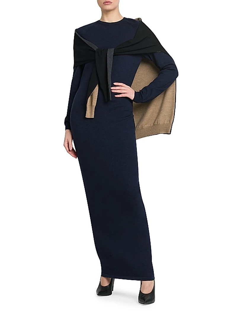 Tie-Front Wool Cardigan Maxi Dress
