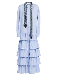 Tie Poplin Cotton Ruffle Shirtdress