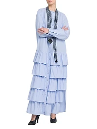 Tie Poplin Cotton Ruffle Shirtdress
