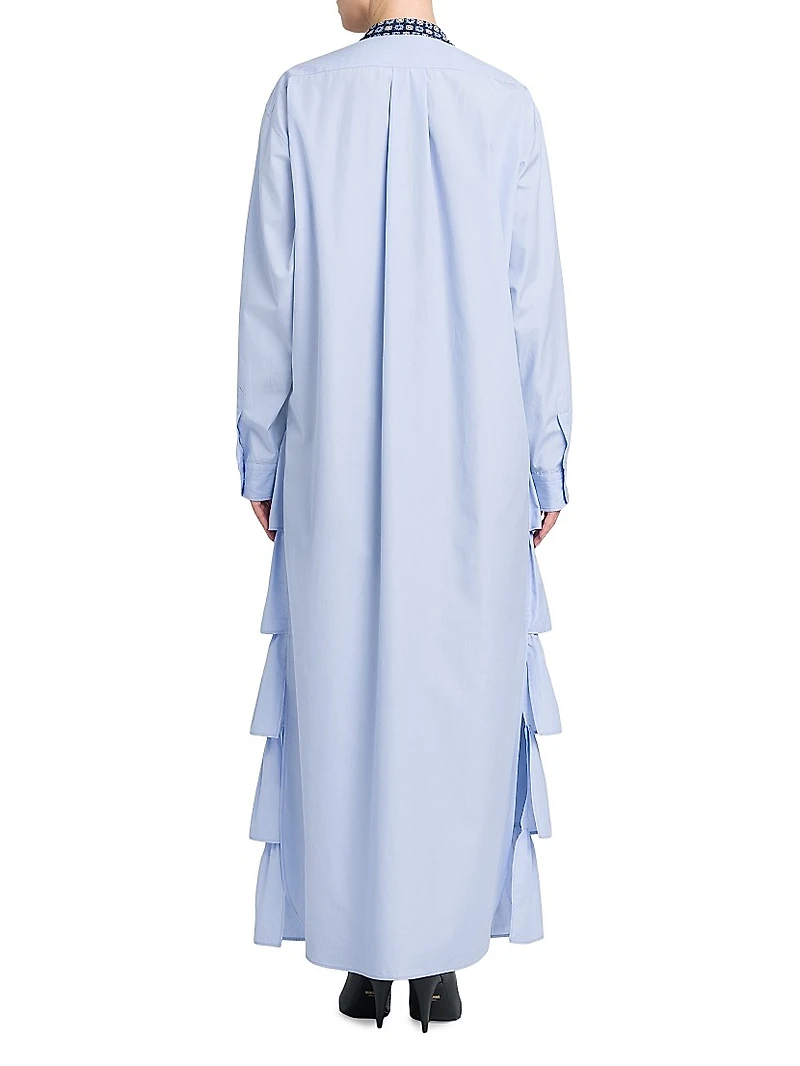 Tie Poplin Cotton Ruffle Shirtdress