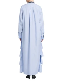 Tie Poplin Cotton Ruffle Shirtdress