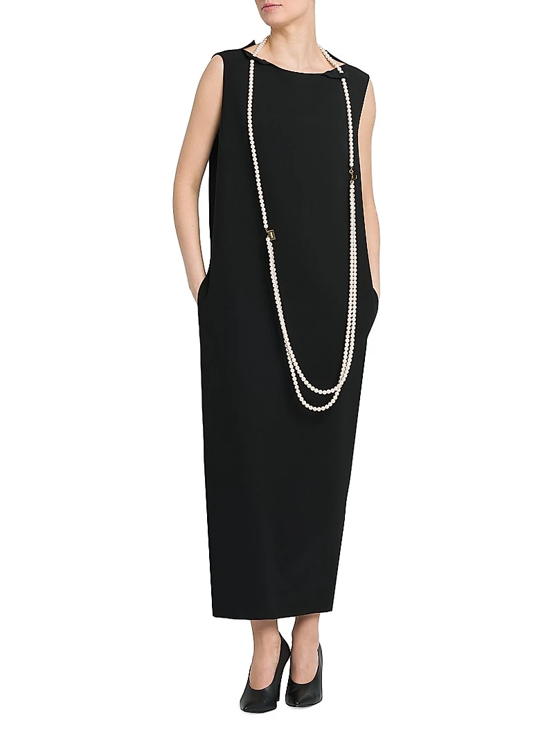 Faux Pearl Necklace Crêpe Maxi Dress