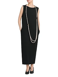 Faux Pearl Necklace Crêpe Maxi Dress
