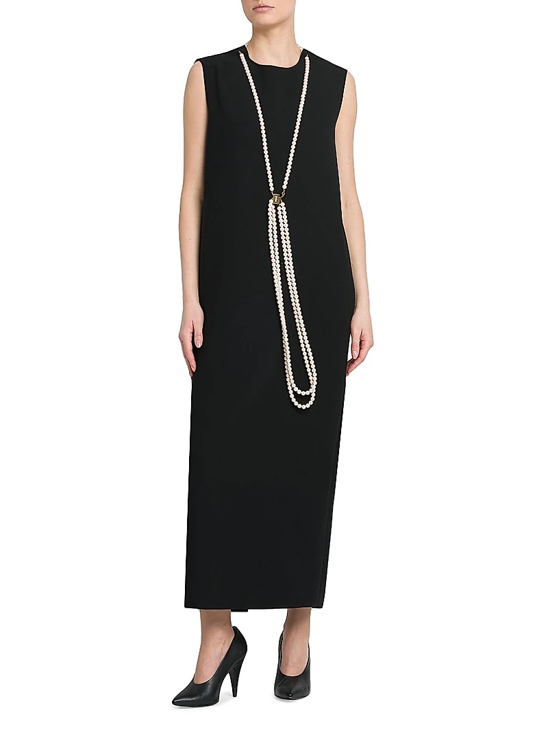 Faux Pearl Necklace Crêpe Maxi Dress