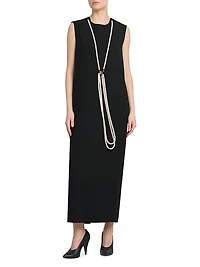 Faux Pearl Necklace Crêpe Maxi Dress