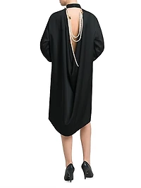 Faux Pearl Satin Draped Back Dress