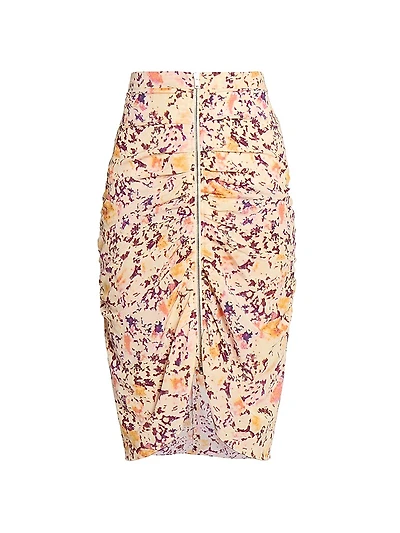 Hozana Printed Silk-Blend Ruched Midi-Skirt