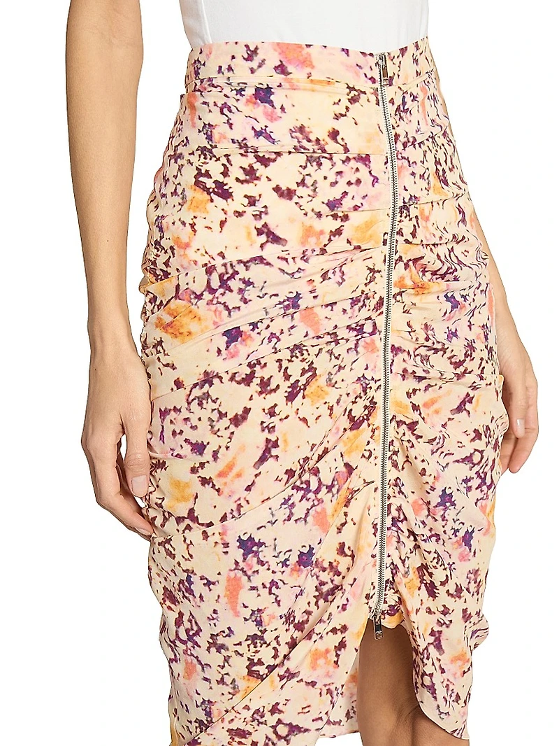Hozana Printed Silk-Blend Ruched Midi-Skirt