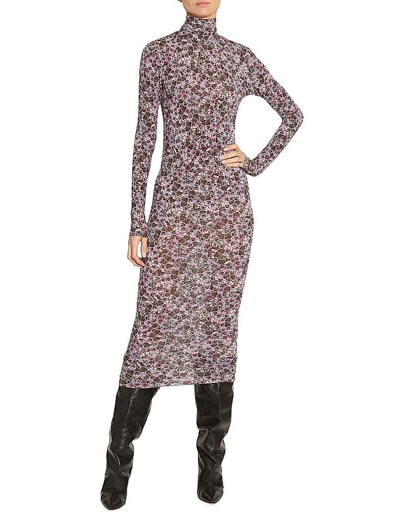 Vanessa Floral Jersey Turtleneck Dress
