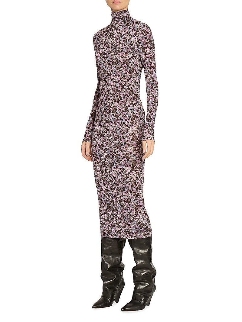 Vanessa Floral Jersey Turtleneck Dress