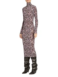 Vanessa Floral Jersey Turtleneck Dress