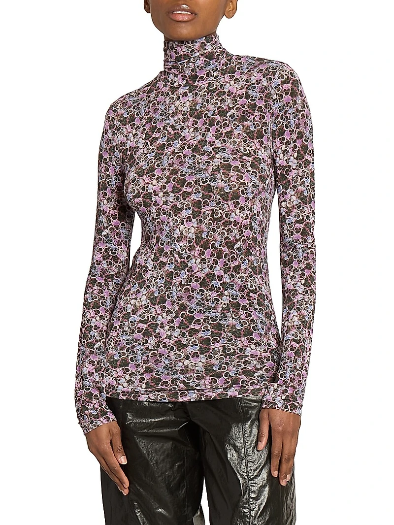 Joyela Floral Jersey Turtleneck Top