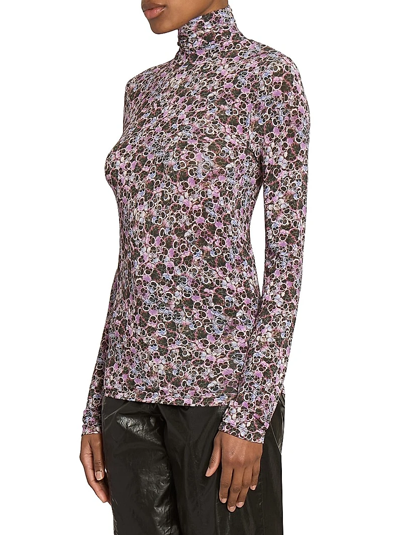 Joyela Floral Jersey Turtleneck Top