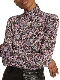 Joyela Floral Jersey Turtleneck Top