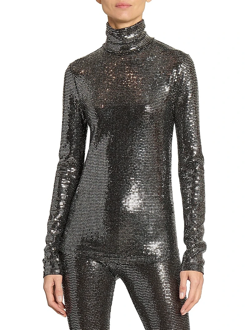 Joyela Sequin-Embellished Mock Turtleneck Top