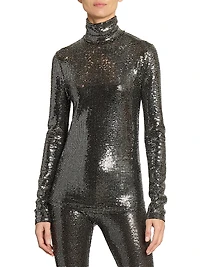 Joyela Sequin-Embellished Mock Turtleneck Top