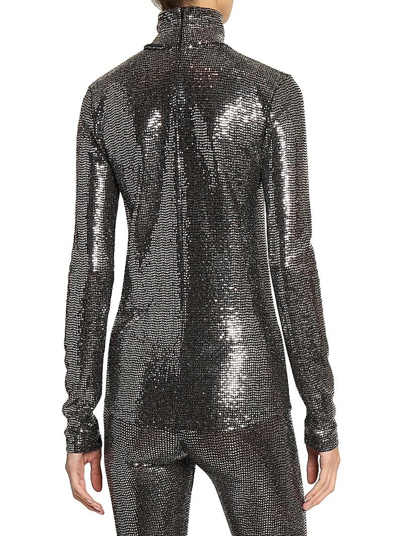 Joyela Sequin-Embellished Mock Turtleneck Top