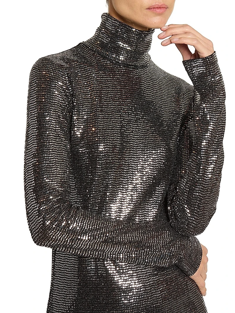 Joyela Sequin-Embellished Mock Turtleneck Top