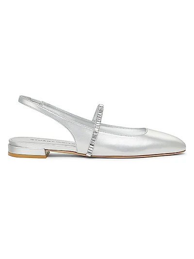 Stefanie Crystal-Embellished Leather Slingback Flats